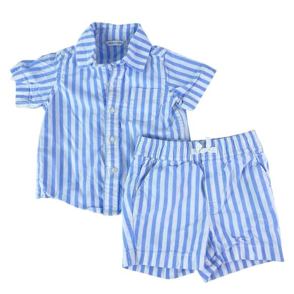 Janie & Jack Striped Cabana Baby Blue White Button Down Matching Set Size 6-12M - Picture 1 of 7